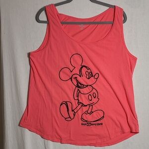 Disney Parks Coral Tank Top with Raised Embroidered Mickey Mouse Design Size 1X